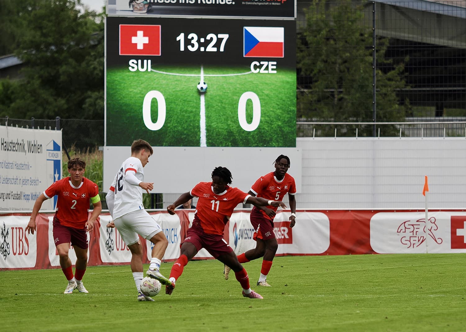 LemonScore LED-Scoreboard im Einsatz LemonScore Scoreboard auf LED-Anzeige im Stadion, Schweiz gegen Tschechien